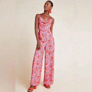 Anthropologie Pink Floral Jumpsuit